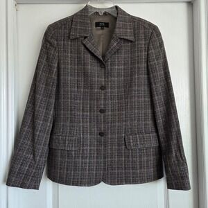 Zanella Italian Made Wool Blend Plaid Tweed Blazer Jacket Sz 8 Preppy Career‎